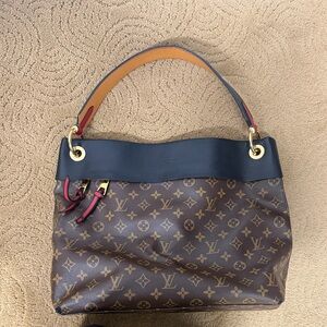 Louis Vuitton Brown Monogram with Navy and Red Trim Shoulder Bag